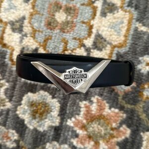 Vintage Harley Davidson|Black Leather Belt with logo silver casual  large 32